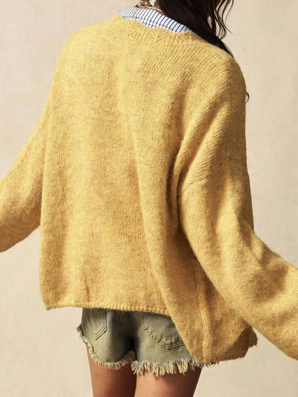 Apricot Boho Women's Oversize Long Sleeve Open Fuzzy Knit Cardigan - Picture 7 of 8